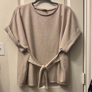 Express Light Beige Short Sleeve Tie-Front Top